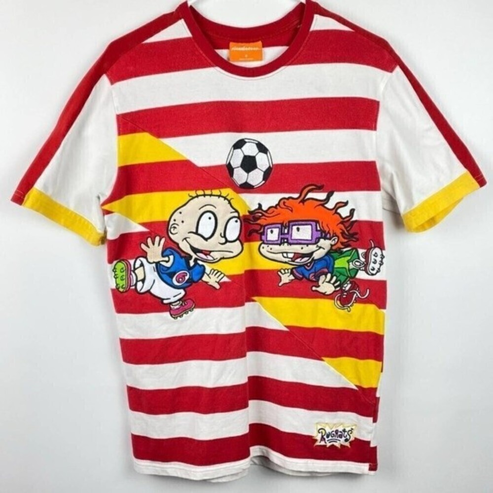Nickelodeon Rugrats Tommy Chuckie Soccer Embroidered Tee Shirt Red White Small